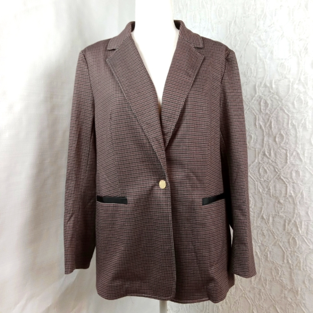 Anne klein PLAID ONE-BUTTON BLAZER L NWOT